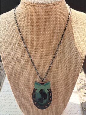 Mint Green Bow Cameo Necklace with Oval Silhouette Pendant